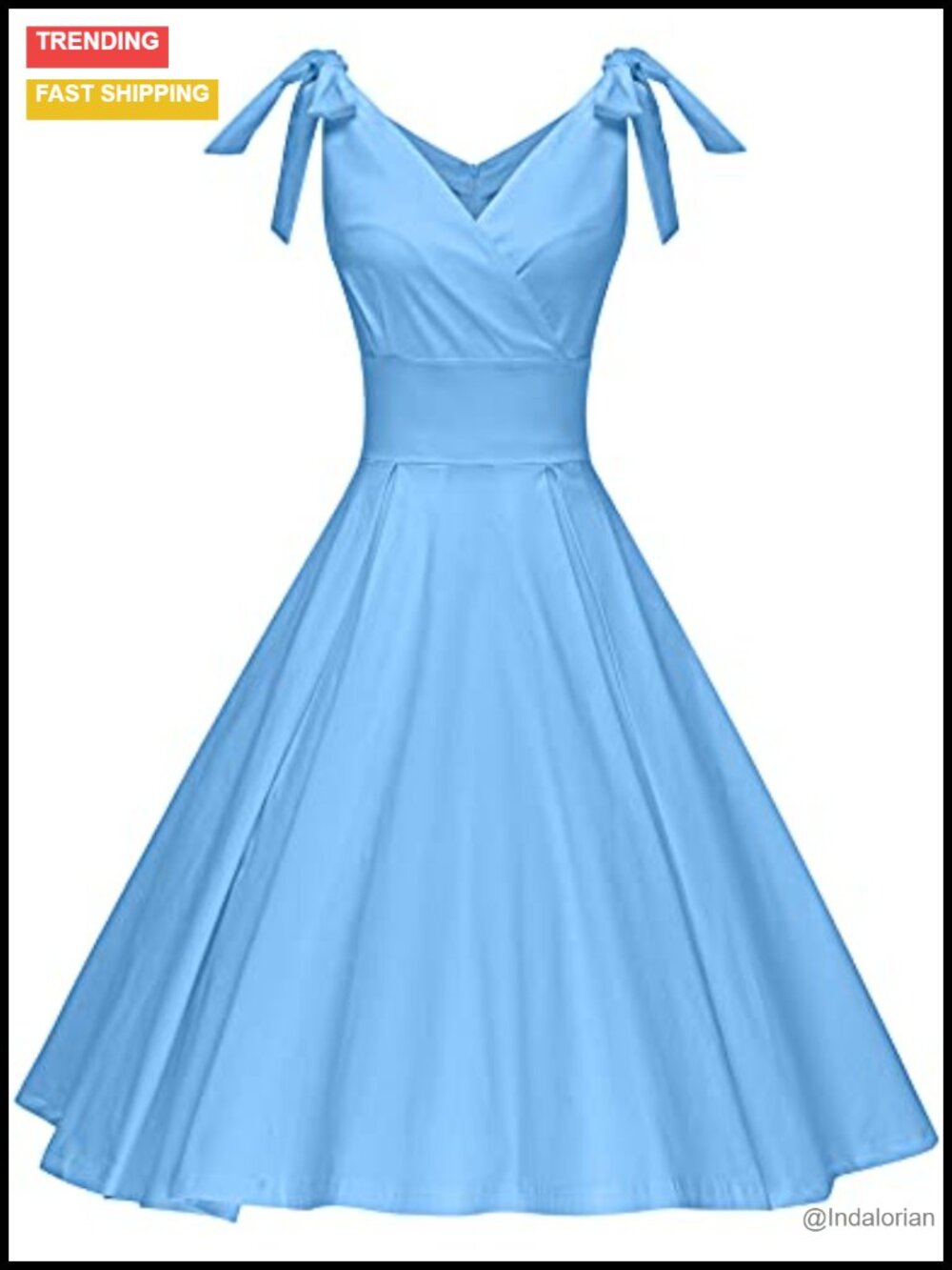 1950s V-Neck Bowknot Swing Cocktail Dress with Pockets
